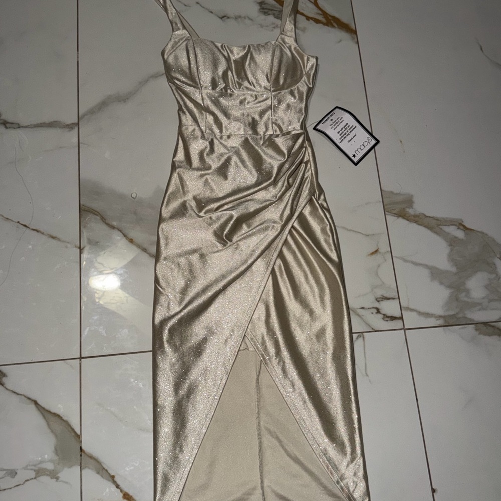 Macy's Shimmering Cream Backless Dress